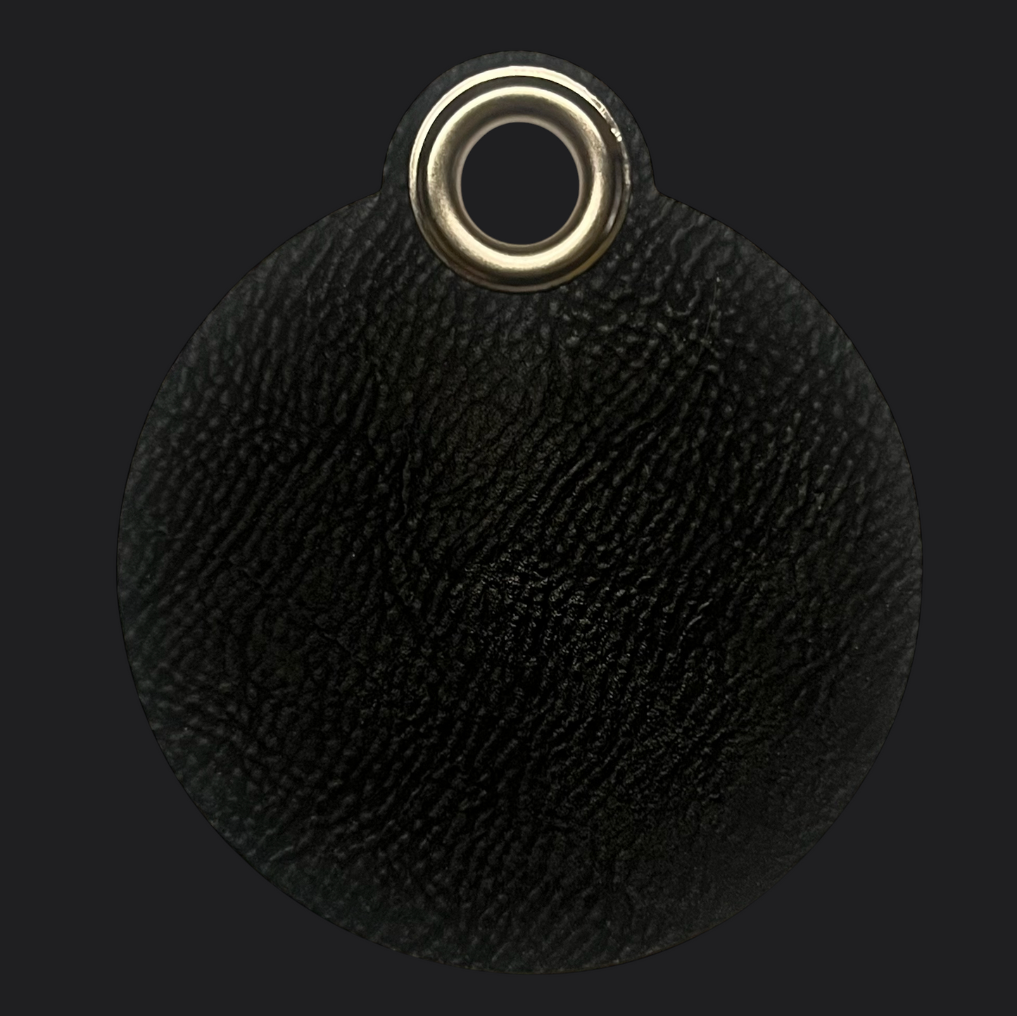 Black Round Leather Bag Tag - Silver Engraving - Personalised Bag Tags