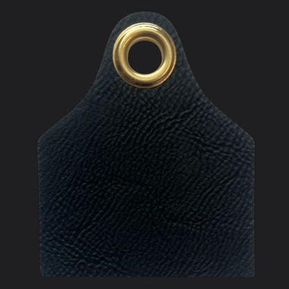 Black Leather Cowtag Bag Tag - Gold Engraving - Personalised Bag Tags