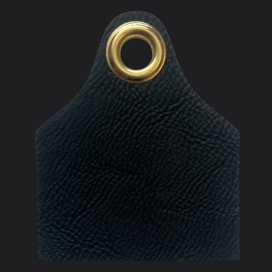 Black Leather Cowtag Bag Tag - Gold Engraving - Personalised Bag Tags