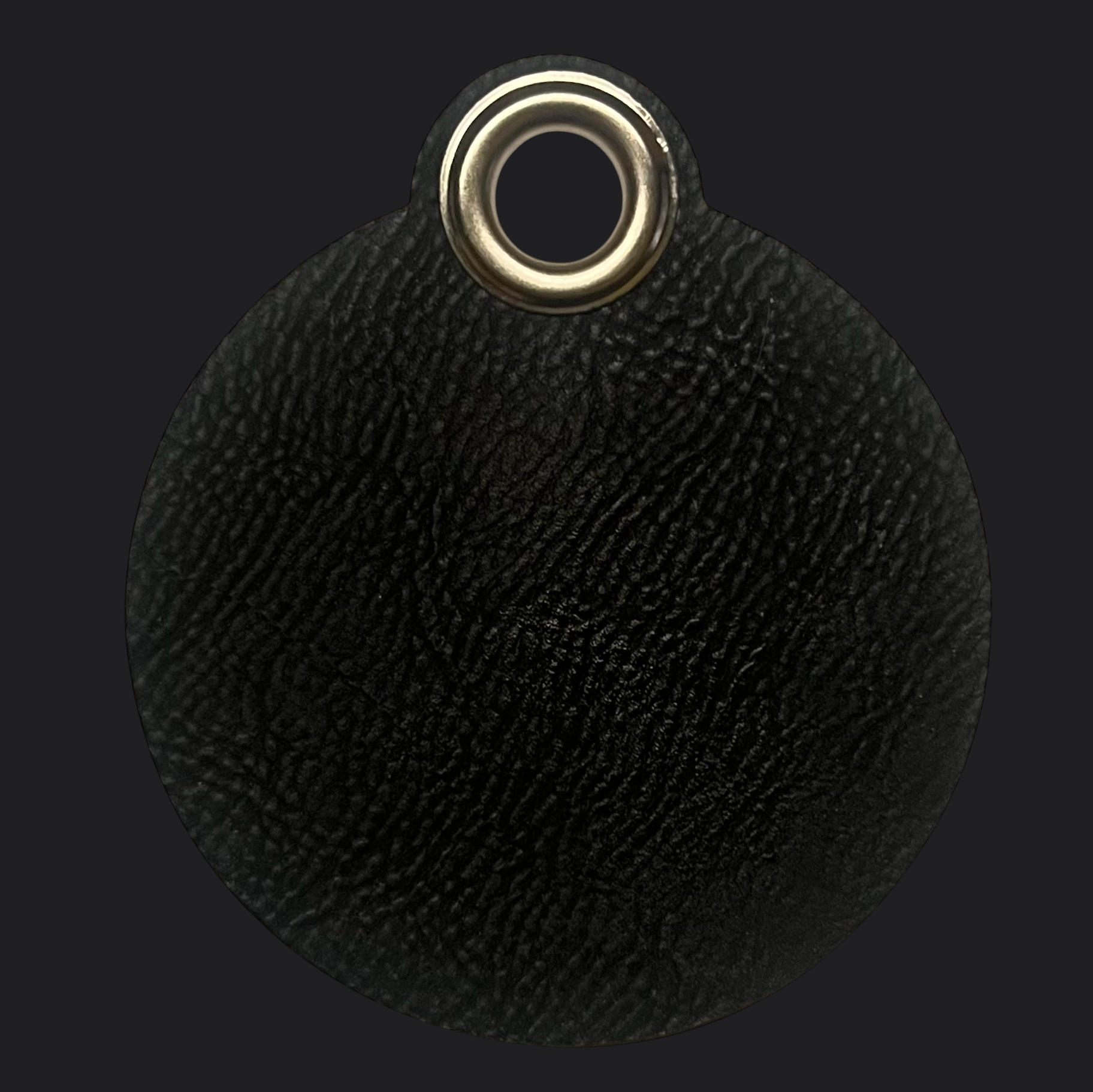 Black Round Leather Bag Tag - Silver Engraving - Personalised Bag Tags