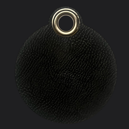 Black Round Leather Bag Tag - Silver Engraving - Personalised Bag Tags