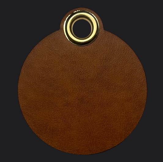 Classic Round Leather Bag Tag - Black Engraving - Personalised Bag Tags
