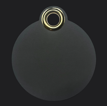 Grey Round Leather Bag Tag - Black Engraving - Personalised Bag Tags