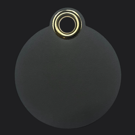 Grey Round Leather Bag Tag - Black Engraving - Personalised Bag Tags